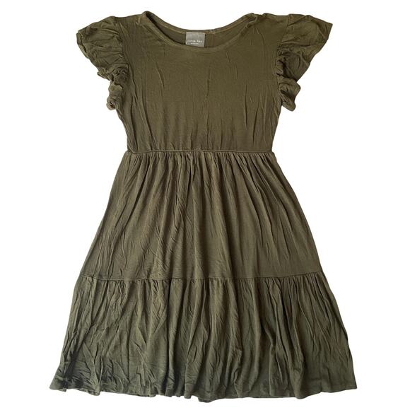 Olivia Rae Women Dress XS Olive A-Line Ruffle Short Sleeve Knee Length Stretchy - Picture 1 of 8